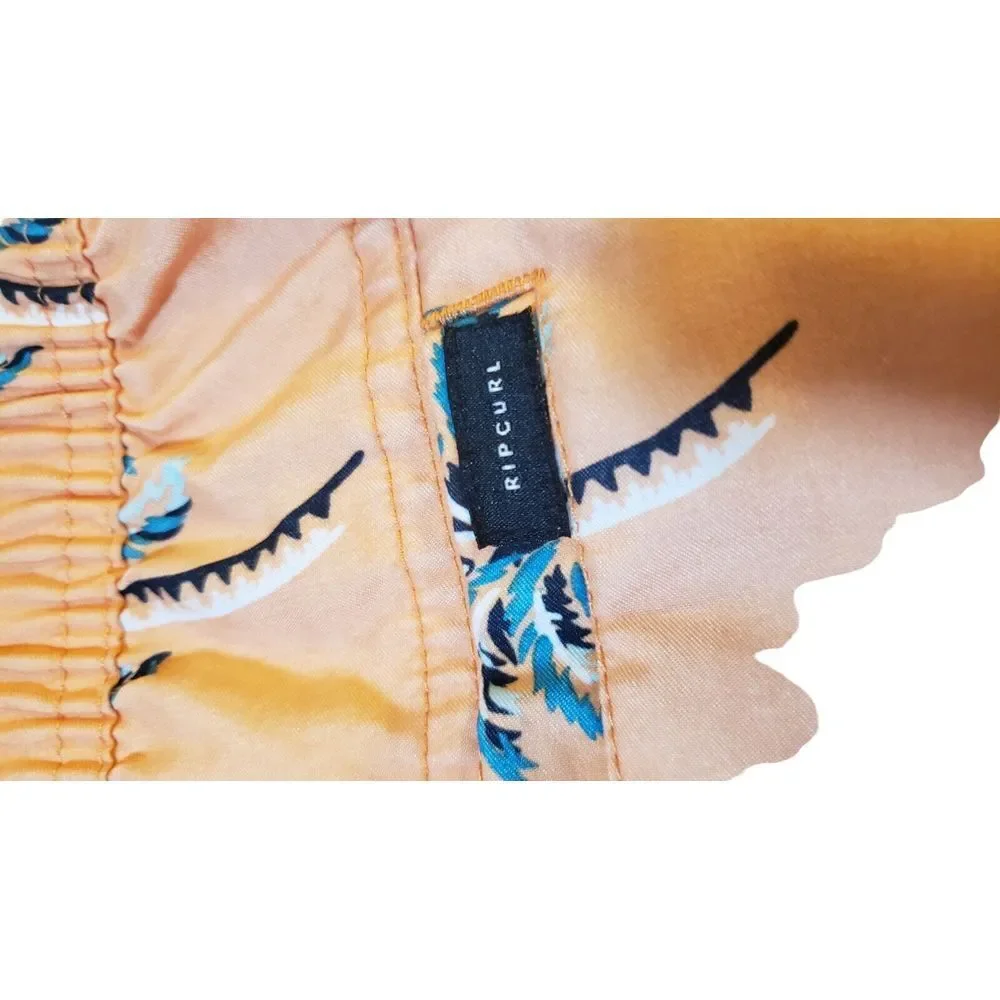 Rip Curl LayDays Swim Trunks‎ Size Medium Elastic Waistband Orange Palm Trees
